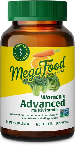 MegaFood Multivitamínico avanzado para mujeres - Formulado por médicos con hierro, colina, vitamina D, vitamina C y zinc - Salud cerebral - Apoyo