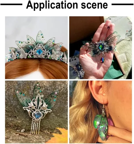 Miniatura 4 de 10 juegos de dijes de resina de alas de mariposa de cristal de imitación de resina transparente de insectos colgantes con polvo de purpurina