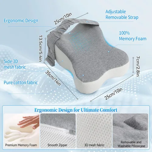 Miniatura 3 de Knee Pillow for Side Sleepers, Memory Foam Leg Pillow for Side Sleeping with Adjustable Strap, for Comfortable wear Between the Legs While Sleeping