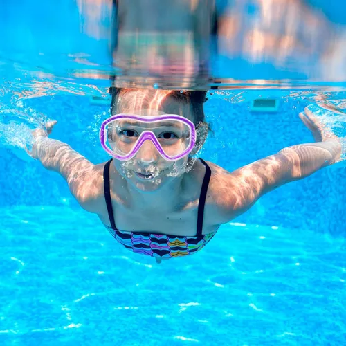 Miniatura 5 de Gafas de natación para niños con cubierta para la nariz, máscara de buceo de esnórquel para niños y niñas de 5 a 15 años, gafas de natación antivaho