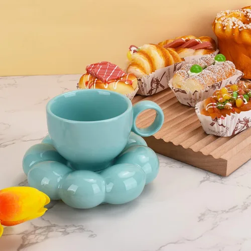 Miniatura 8 de Koythin - Juego de taza de café de cerámica con platillo, taza creativa y linda con posavasos de girasol para oficina y hogar, apta
