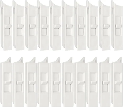 Jetec 20 pares de pestillos inclinables de plástico blanco para construcción, pares de pestillos deslizantes con resorte para ventana corrediza para