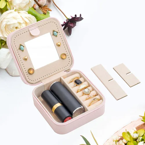Miniatura 6 de Uhelper Joyero de viaje Joyero con dije de inicial Joyero multifuncional personalizado Regalos de cumpleaños para mujeres, D-rosa
