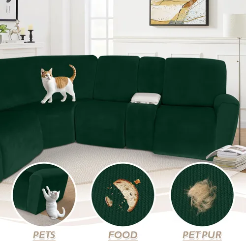 Miniatura 211 de Arfntevss Fundas de sofá seccional reclinable de terciopelo, Funda de sofá seccional de esquina para sofá reclinable, Funda elástica suave
