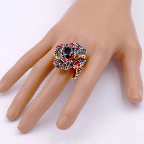 Miniatura 4 de Lavencious Anillo elástico de cóctel con forma de flor y circonita cúbica para mujer, Cristal, Zirconia cúbica