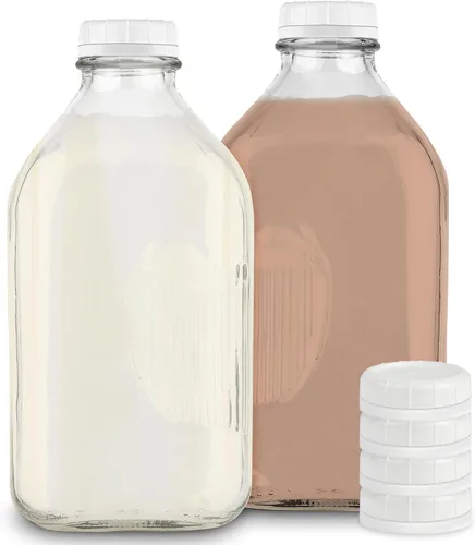 Stock Your Home Botellas de vidrio para leche de 64 onzas con tapas (paquete de 2) – Botellas de vidrio de grado alimenticio de 64 onzas – Apto para