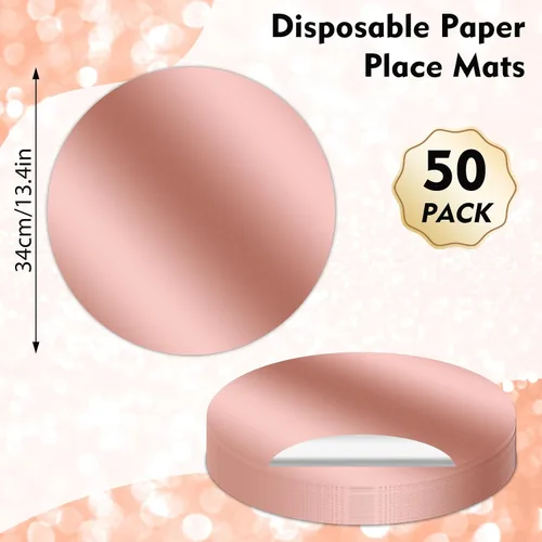 Miniatura 3 de Tarklanda 50 manteles individuales redondos de color oro rosa, 13.3 pulgadas, papel de aluminio de espejo para el Día de la Madre, manteles