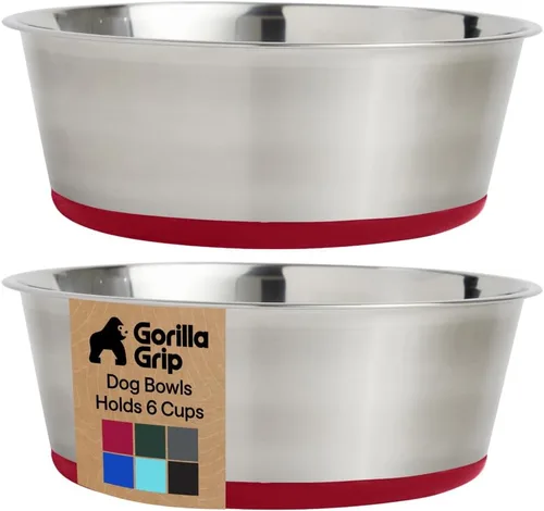 Miniatura 38 de GORILLA GRIP Tazones para perros, acero inoxidable 304 de grado alimenticio, con capacidad para 2 tazas cada uno (16 onzas líquidas) para alimentos