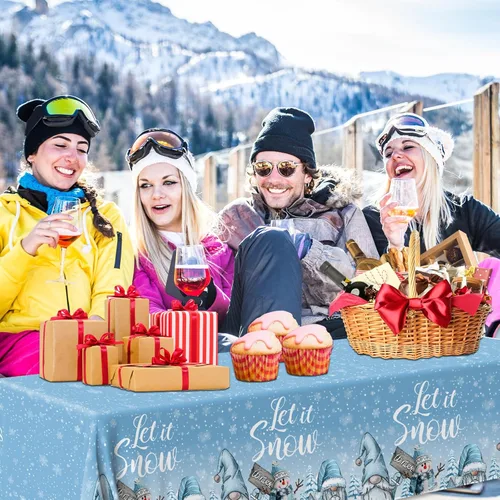 Miniatura 3 de Mantel de gnomo, 3 piezas, diseño de copo de nieve de Navidad, rectangular, para invierno, para suministros de fiesta, 42,590.6 in
