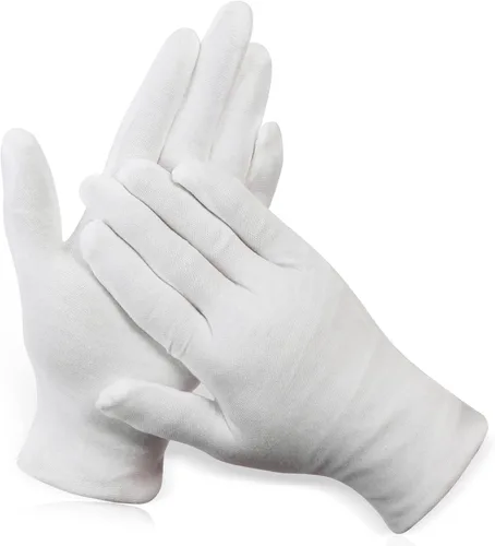 Paxcoo 12 pares de guantes de algodón blanco XL para hidratación de manos secas, cosmética, eczema, spa de manos y inspección de joyas