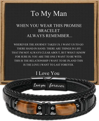 Pulseras de cuero de ojo de tigre para hijo, marido, nieto, novio a mi hombre, joyería para hermano papá, 7.58.59 pulgadas