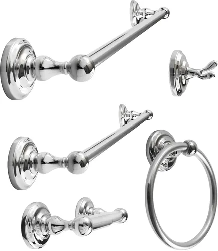Miniatura 13 de SENTO ROBIKI - Juego de accesorios de baño modernos plateados, incluye gancho para bata, soporte para papel higiénico, toallero, barra de toalla