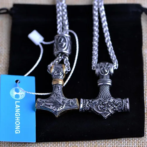 Miniatura 8 de Collar de martillo de Thor vikingo nórdico Mjolnir para hombre, joyería de talismán