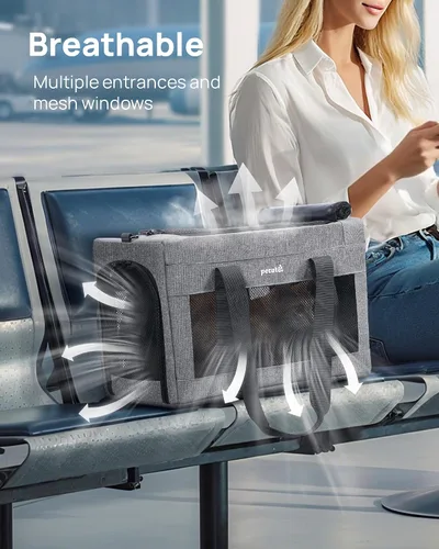 Miniatura 5 de Transportador de gatos aprobado por aerolíneas, transportador de mascotas de lado suave, transportador portátil para perros con estructura estable