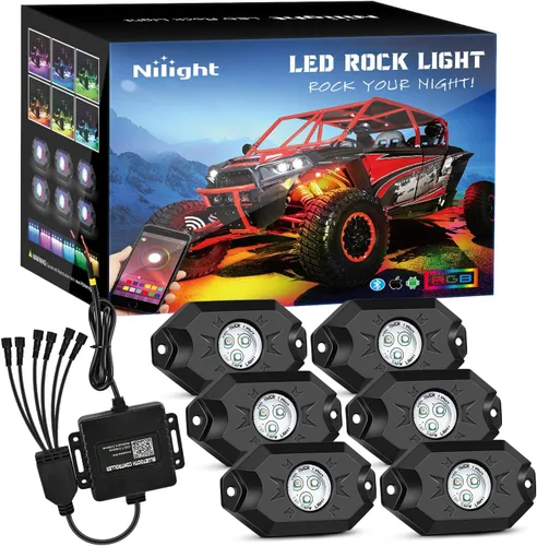 Miniatura 20 de Nilight 2 luces LED RGB de 3 pies con base de resorte y 4 luces de rock, control remoto de aplicación con patrones de persecución de bricolaje