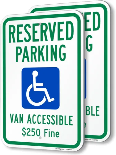 SmartSign Cartel de 18 x 12 pulgadas con texto en inglés "Reserved Parking – Van Accesible, 250 Fine", compuesto de aluminio de 120 mil de grosor