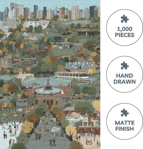 Miniatura 2 de Theo's Puzzles Central Park Autumn NYC - Rompecabezas de 1000 piezas para adultos con impresionante paisaje otoñal - Rompecabezas de calidad premium