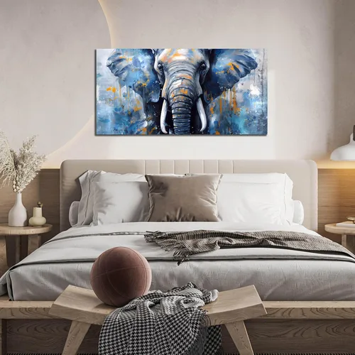 Miniatura 2 de ENTANUB Arte de pared de elefante para sala de estar, lienzo de animales para decoración de pared para dormitorio, diseño de imagen azul, tamaño 20