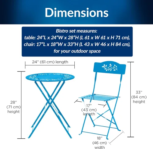 Miniatura 4 de Alpine, juego de mesa y sillas de metal, con 2 sillas, Azul