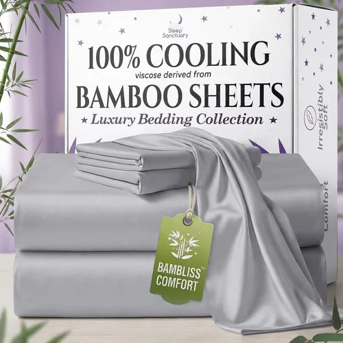 Miniatura 37 de SLEEP SANCTUARY - Juego de sábanas 100% viscosa derivada de bambú tamaño individual 4 piezas – Sábanas de lujo BamBliss de enfriamiento