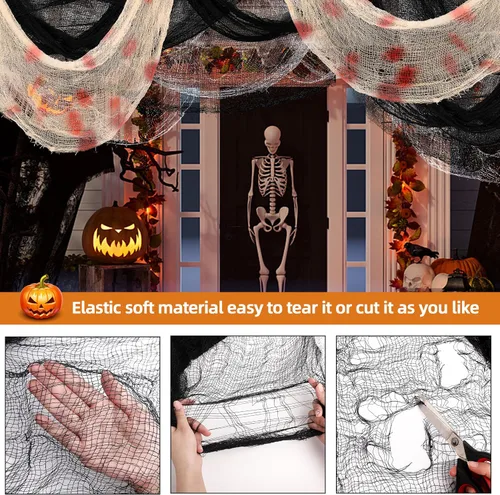 Miniatura 3 de Xgunion Tela espeluznante de Halloween, 6 piezas de 30 x 72 pulgadas, tela de gasa espeluznante y espeluznante para Halloween, decoración de 2