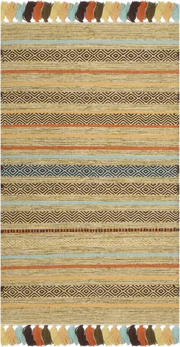 Miniatura 14 de SAFAVIEH Montauk Collection - Alfombra decorativa de 3 pies x 5 pies, color beige y multi, hecha a mano, estilo boho con rayas y flecos, de algodón