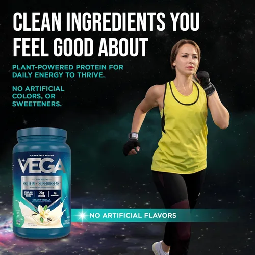 Miniatura 9 de Vega Proteína premium + superverdes, vainilla cremosa – 0.71 oz de proteína vegana, sin lácteos y gluten, 26.9 oz (25 porciones)