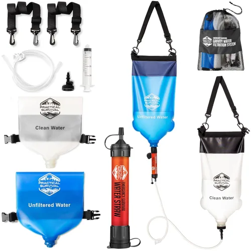 Sistema de filtración de agua por gravedad: 2 bolsas colgantes ligeras de alta capacidad para mochileros, campamentos, supervivencia, senderismo,