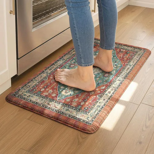 Miniatura 39 de Collive Alfombras y Tapetes Boho para Cocina 2 PIEZAS Alfombra Antifatiga Acolchada, Juego de 2 Alfombras de Cocina Impermeables Antideslizantes