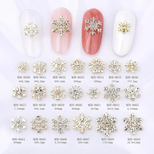 Miniatura 4 de AUOCATTAIL Juego de 20 piezas de cristales de uñas dorados de Navidad con diamantes, para manualidades, manicura, suministros de decoración de uñas