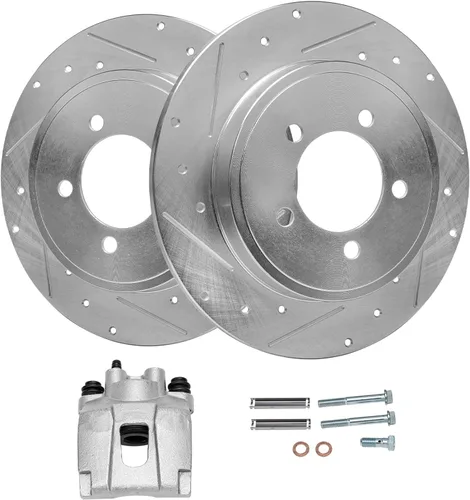 Miniatura 10 de Detroit Axle - Rotores de freno traseros perforados y ranurados + Reemplazo de calibrador de freno de disco trasero derecho para Acura TL Honda