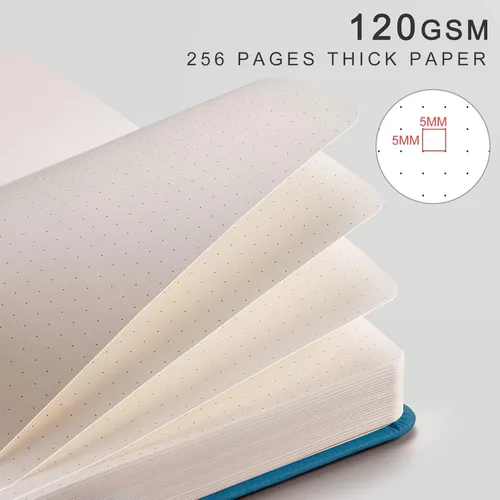 Miniatura 3 de EMSHOI - Cuaderno de puntos, 256 páginas A5, cuadrícula de puntos, papel punteado grueso de 120gsm, 16 páginas perforadas, tapa dura de piel azul