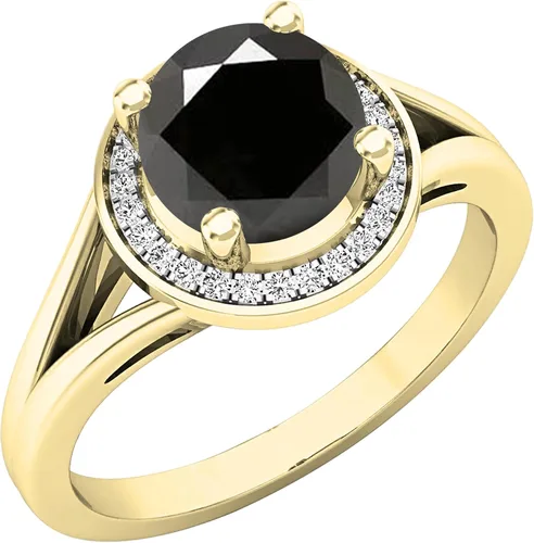 Miniatura 267 de Dazzlingrock Collection Anillo de compromiso redondo de 0.276 in con halo de diamante blanco y vástago dividido para ella en oro macizo de 14