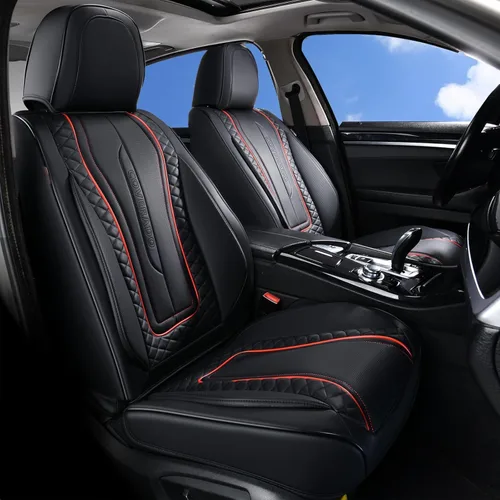 Miniatura 76 de Coverado Juego completo de fundas de asiento de automóvil negras de cuero, impermeables, delanteras y traseras, accesorios de auto, de ajuste Negro