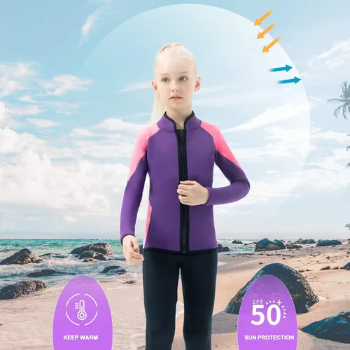 Miniatura 4 de Trajes de neopreno para niños, 0.118 in, de manga larga, con cremallera frontal, para niños y niñas, para mantener el calor en deportes acuáticos