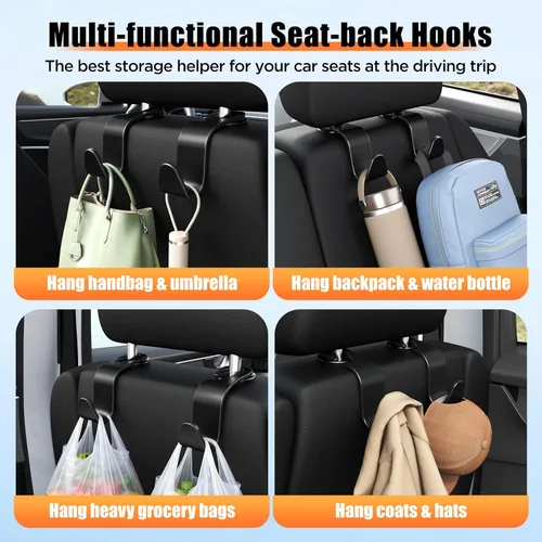 Miniatura 3 de Amooca Gancho para reposacabezas de asiento de automóvil, paquete de 4 unidades, organizador universal para bolso, bolso, abrigo, ajuste universal