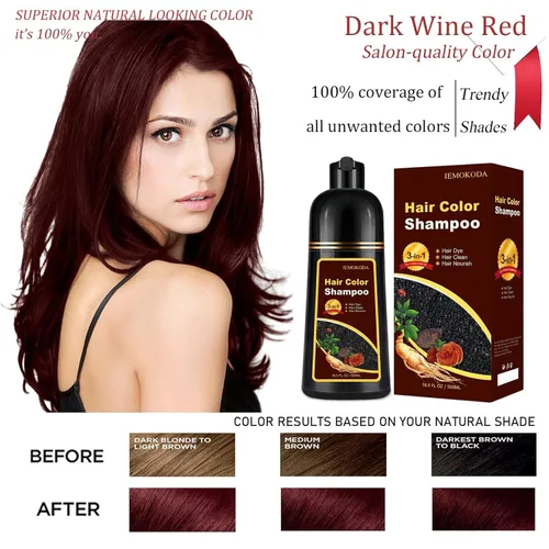 Miniatura 2 de Champú para teñir el cabello de color vino tinto oscuro, 100% cobertura de canas para hombres y mujeres, champú de color de cabello instantáneo
