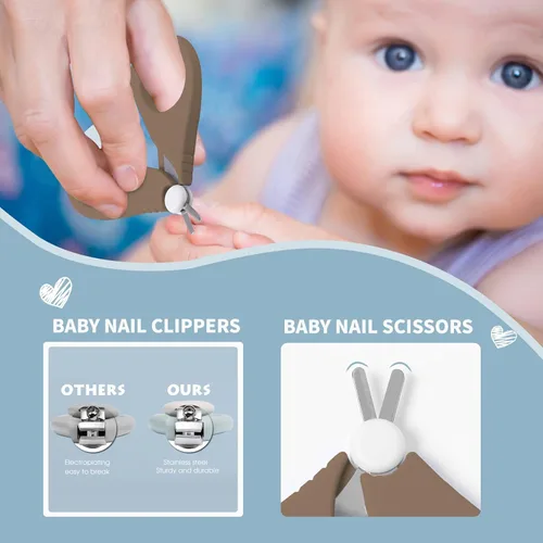 Miniatura 3 de Juego de aseo para bebés 6 en 1, cepillo y peine de madera natural, cortaúñas, tijeras de uñas, lima de uñas y pinzas para niños y recién nacidos