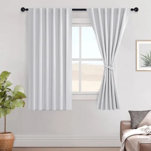 Miniatura 49 de Hiasan Cortinas opacas negras para dormitorio, cortinas opacas cortas de 45 pulgadas de largo, con aislamiento térmico, bolsillo para barra