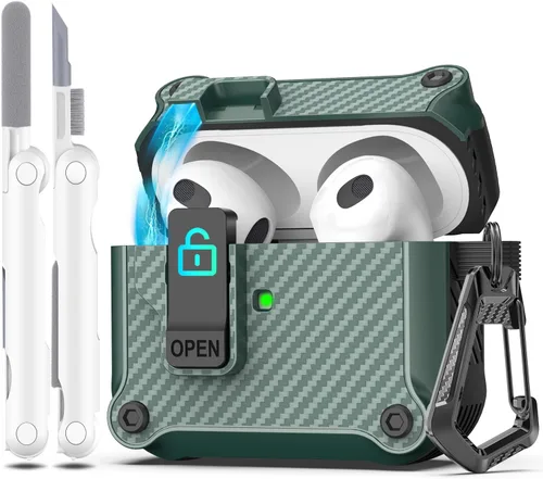 Miniatura 26 de R-fun - Funda para audífonos compatible con AirPods de 4.ª generación 2024, cubierta protectora de expulsión automática a prueba de caídas, puerto