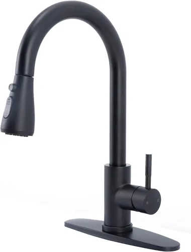 Miniatura 11 de Grifo de cocina de perfil bajo extraíble con rociador, grifo de fregadero de lavandería de acero inoxidable de una sola manija con níquel cepillado