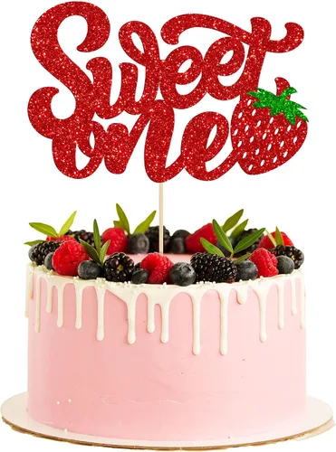 Miniatura 10 de 1 paquete de decoración de pastel de fresa con purpurina para temática de frutas, baby shower, fiesta de cumpleaños de niños, suministros