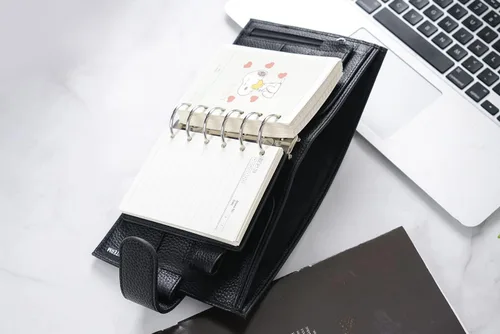 Miniatura 5 de Moterm Planificador de Anillos de Lujo de Bolsillo - Organizador de Carpeta de Cuero Genuino (Pebble-Negro, Argolla de 1.18 pulgadas (30 mm))