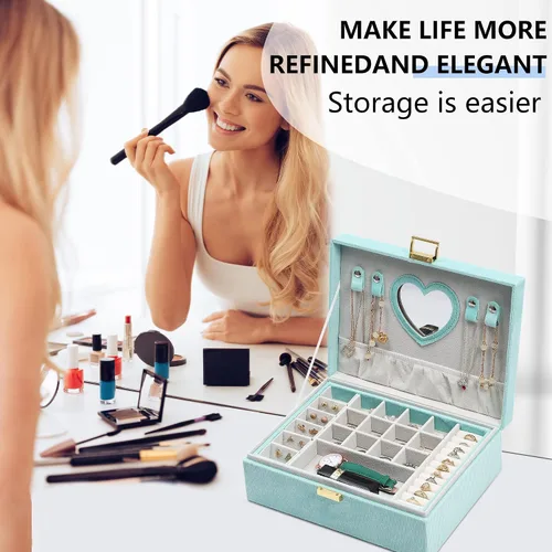 Miniatura 7 de Dajasan Cajas de joyería para mujeres y niñas, caja organizadora de joyas, caja de joyería grande de terciopelo de 2 capas para anillos, collares