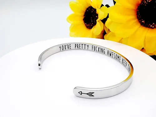 Miniatura 59 de Pulseras inspiradoras para mujer, joyería de acero inoxidable, con refranes, pulsera motivacional con mensaje oculto, pulseras grabadas para mejor