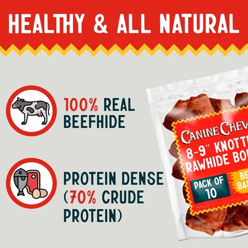 Miniatura 4 de Canine Chews Huesos de cuero crudo anudados de carne de res de 8 a 9 pulgadas para perros grandes, huesos de cuero crudo duraderos para perros