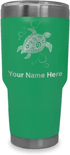 Miniatura 21 de LaserGram Vaso aislado al vacío de 20 onzas, tortuga marina hawaiana, grabado personalizado incluido (negro)