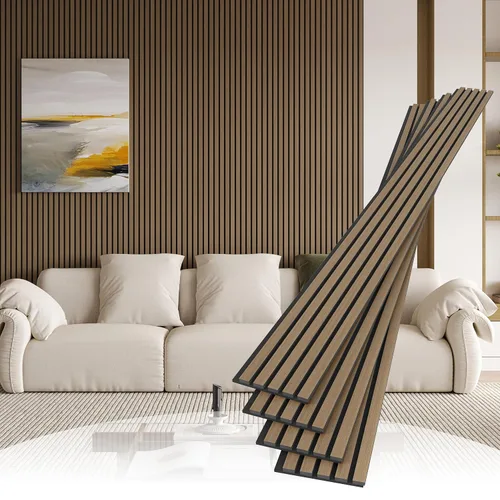 Miniatura 11 de POHARE Paquete de 2 Paneles de Pared de Listones de Madera, Paneles de Madera de 95 x 8 pulgadas a Prueba de Sonido de Madera Diseñada, Paneles