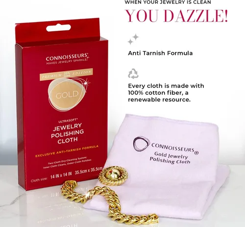 Miniatura 3 de CONNOISSEURS Premium Edition Ultrasoft 14x14 Extra Large Gold or Silver Jewelry Polishing Cloth, Clean and Polish Jewelry While Removing Tarnish for
