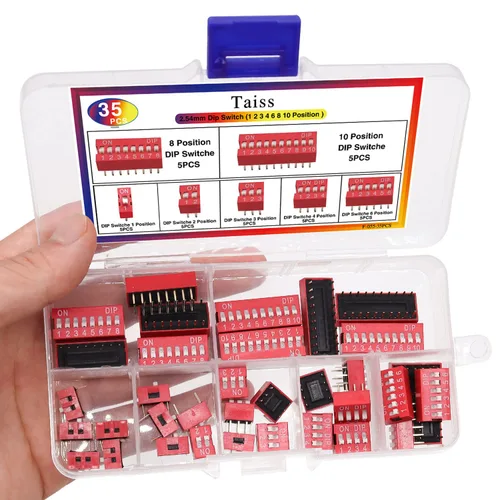 Miniatura 3 de Taiss Juego surtido de 35 interruptores de inmersión de doble fila, 1, 2, 3, 4, 6, 8, 10 posiciones, 0.100 in, montaje en PCB, interruptor DIP